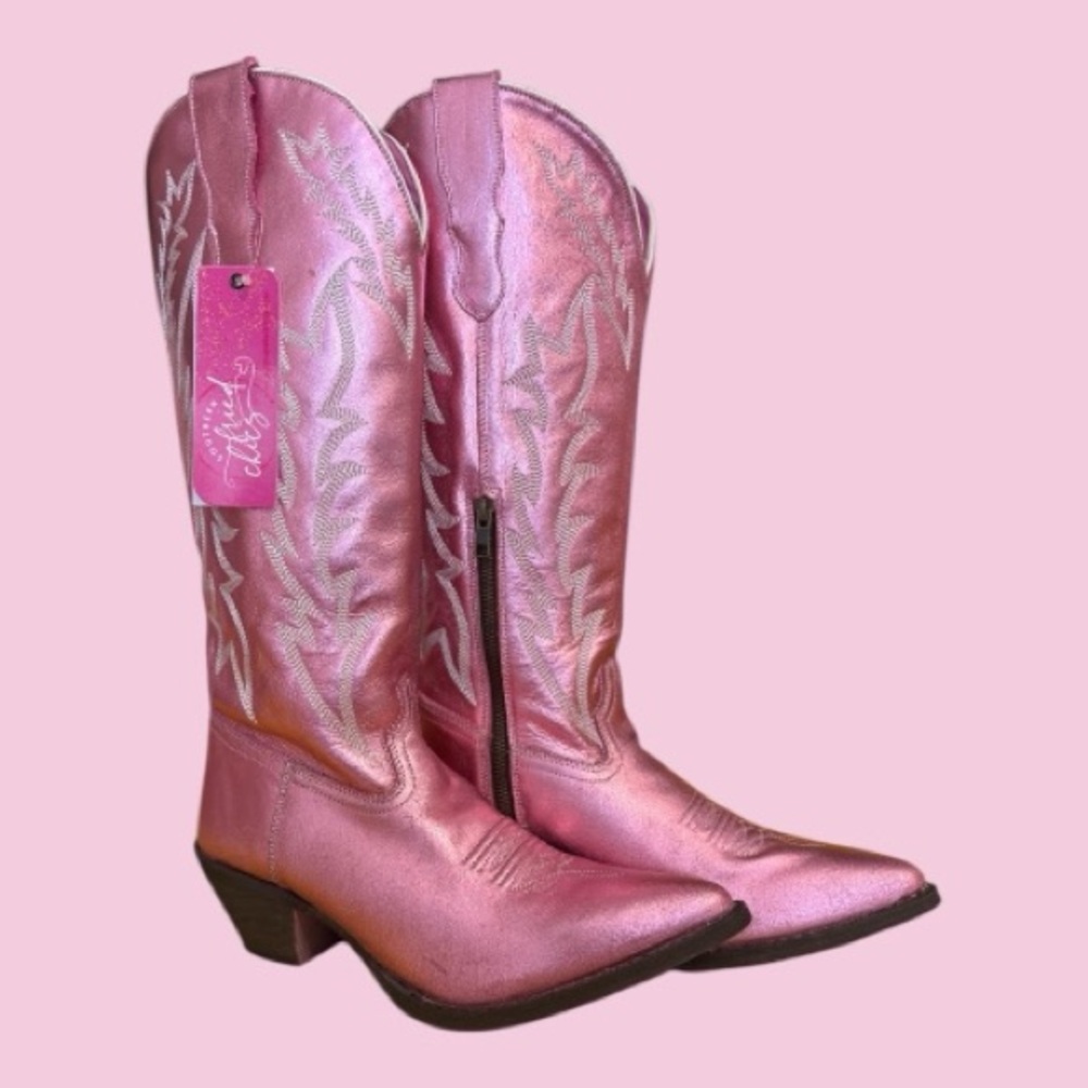 Southern Fried Chics Just Call Dolly Pink‎ Metallic Western Boots Size 9.5 NWT